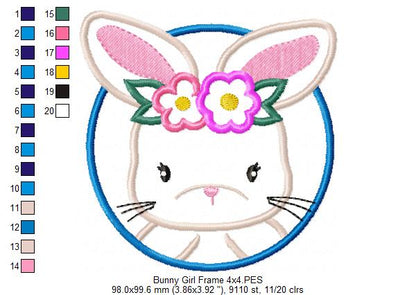 Bunny Girl Frame - Applique - Machine Embroidery Design