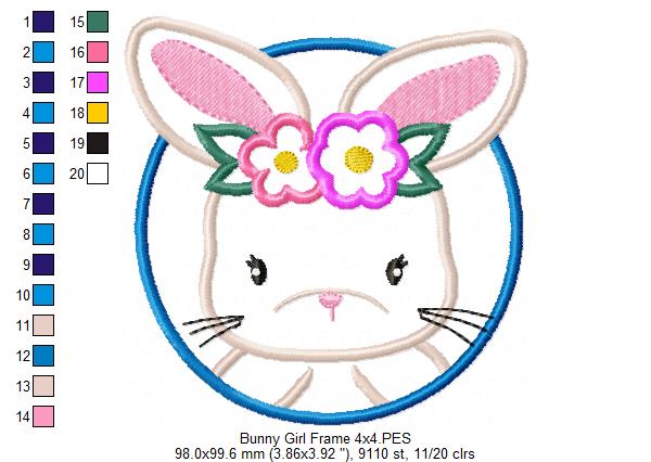 Bunny Girl Frame - Applique - Machine Embroidery Design