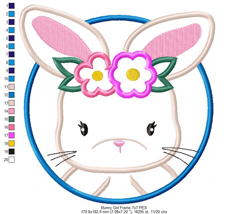 Bunny Girl Frame - Applique - Machine Embroidery Design