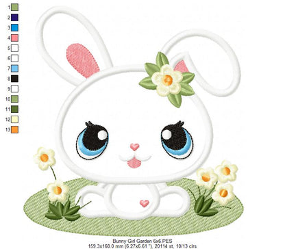 Bunny Girl in the Garden - Applique - Machine Embroidery Design
