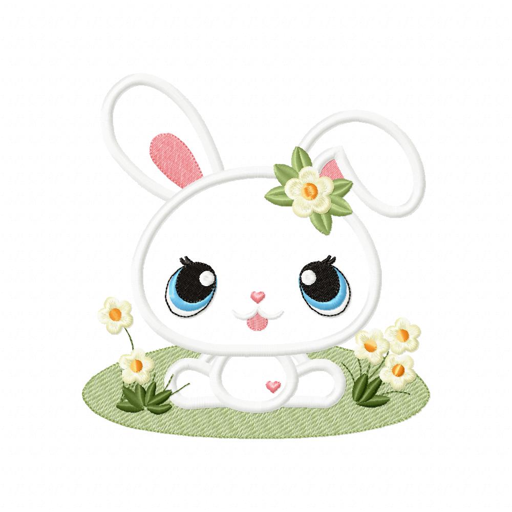 Bunny Girl in the Garden - Applique - Machine Embroidery Design