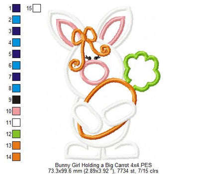Easter Bunny Girl Holding a Big Carrot - Applique