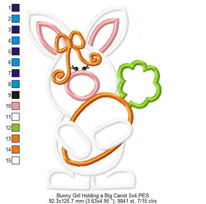 Easter Bunny Girl Holding a Big Carrot - Applique