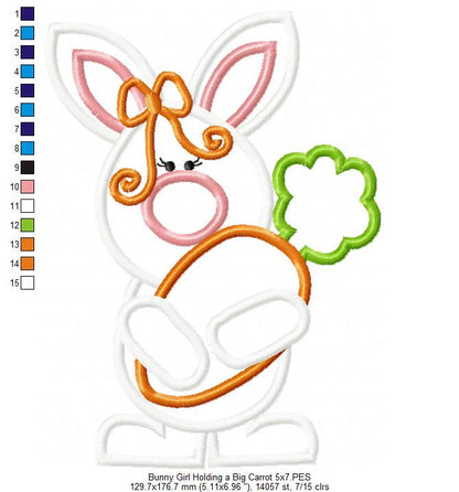 Easter Bunny Girl Holding a Big Carrot - Applique