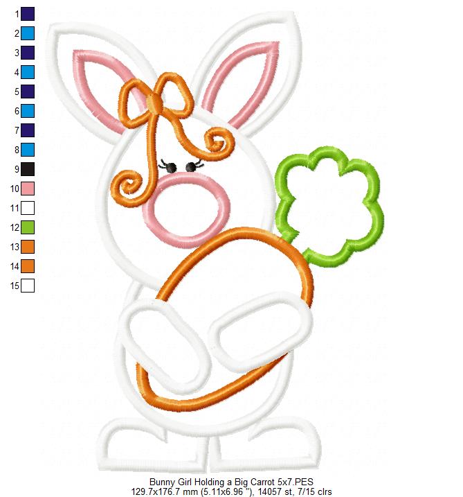 Easter Bunny Girl Holding a Big Carrot - Applique