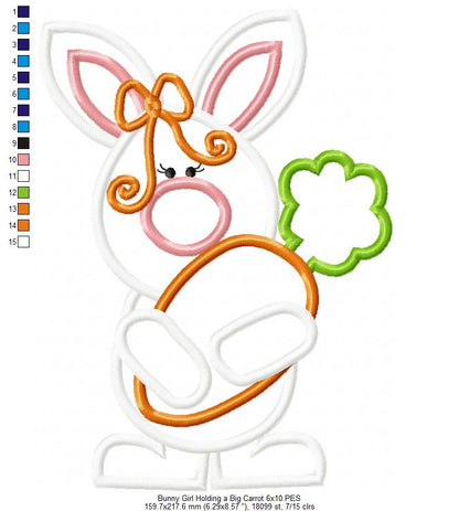 Easter Bunny Girl Holding a Big Carrot - Applique