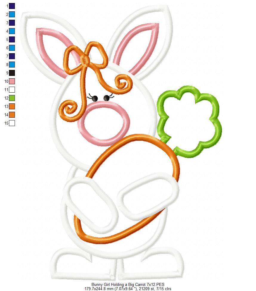 Easter Bunny Girl Holding a Big Carrot - Applique
