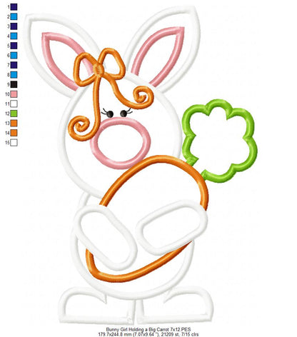 Easter Bunny Girl Holding a Big Carrot - Applique