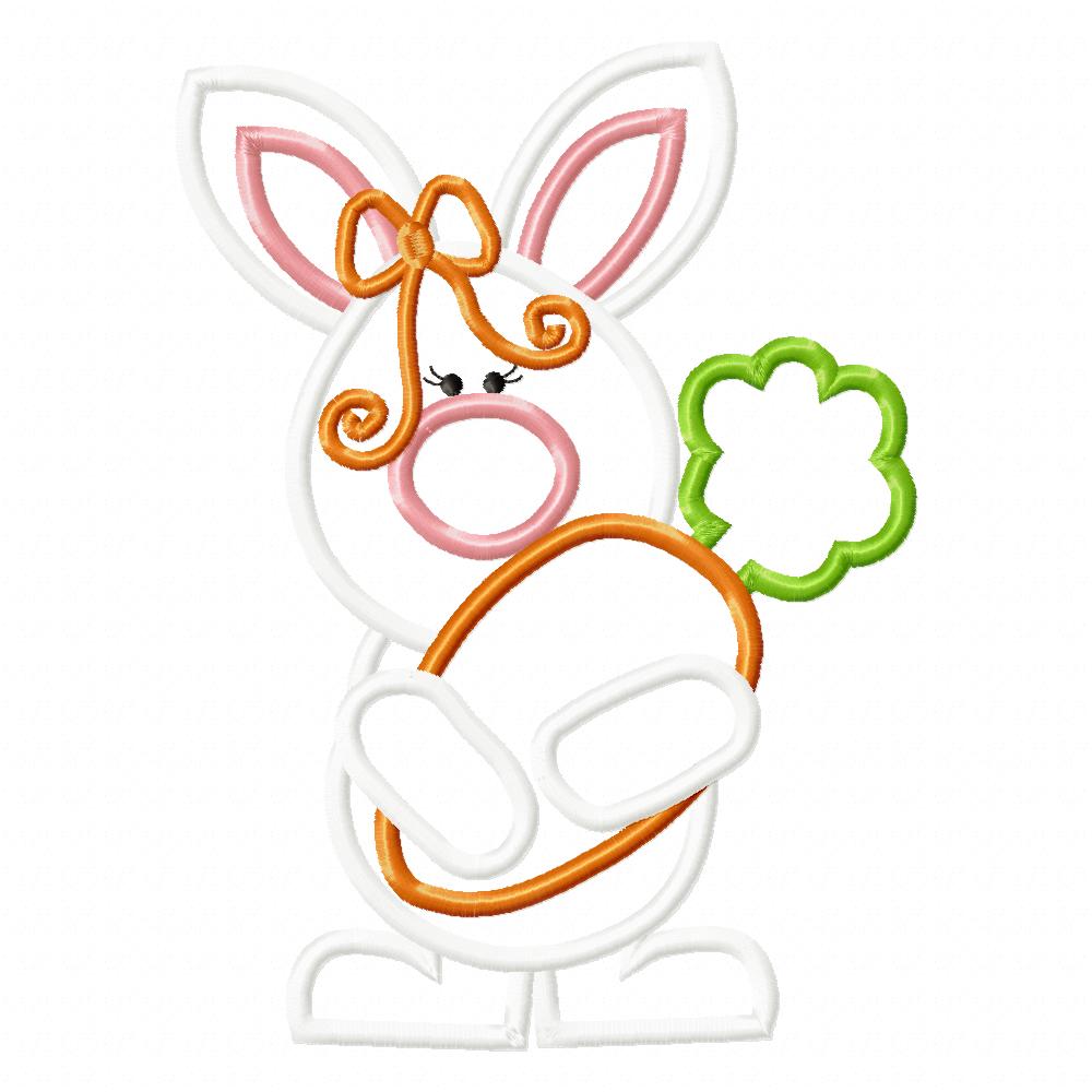 Easter Bunny Girl Holding a Big Carrot - Applique