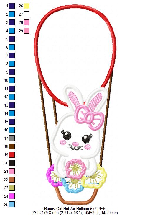 Bunny Girl Hot Air Balloon - Applique