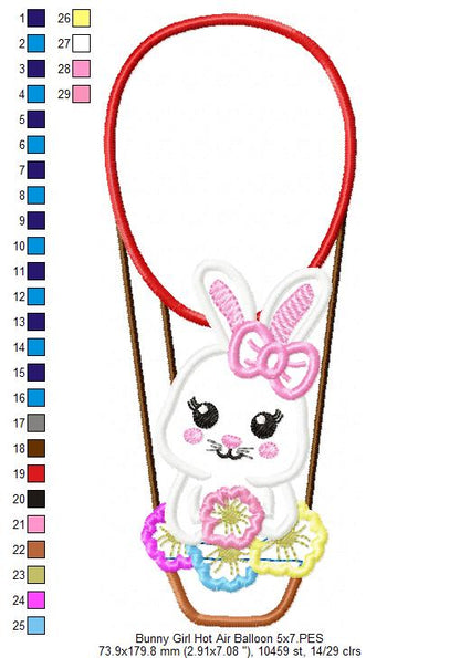 Bunny Girl Hot Air Balloon - Applique