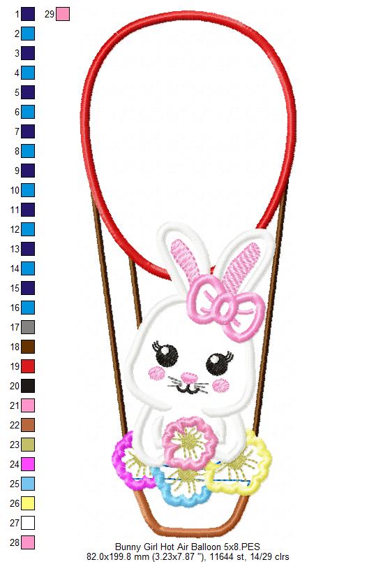 Bunny Girl Hot Air Balloon - Applique