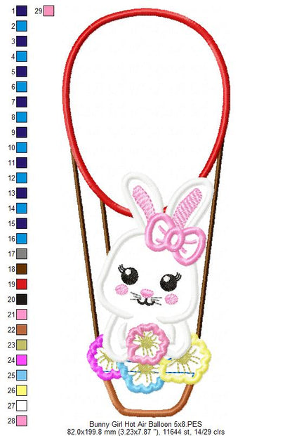 Bunny Girl Hot Air Balloon - Applique