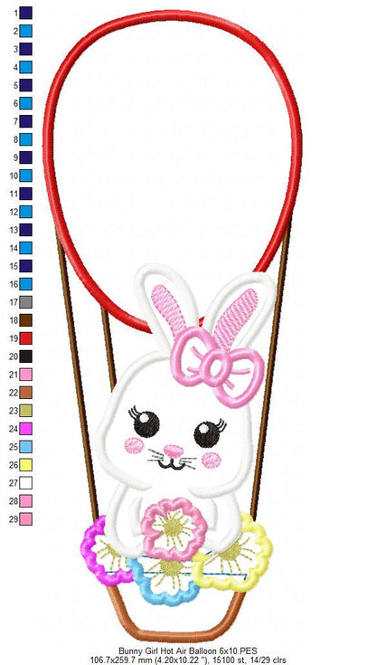 Bunny Girl Hot Air Balloon - Applique