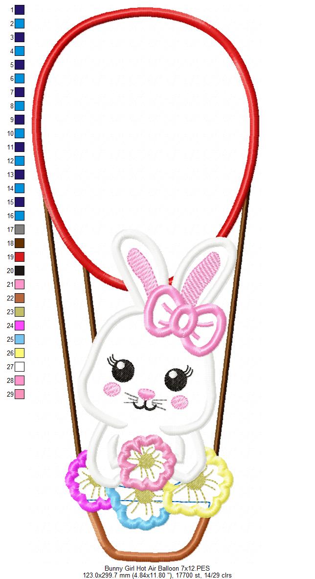 Bunny Girl Hot Air Balloon - Applique