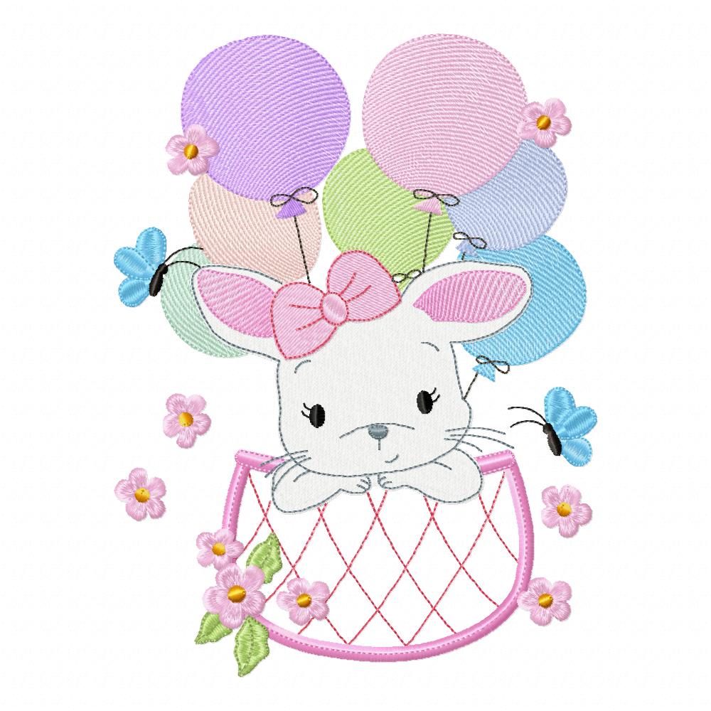 Dreamy Bunny Balloon Basket - Applique - Machine Embroidery Design