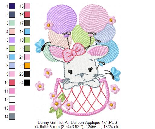 Dreamy Bunny Balloon Basket - Applique - Machine Embroidery Design
