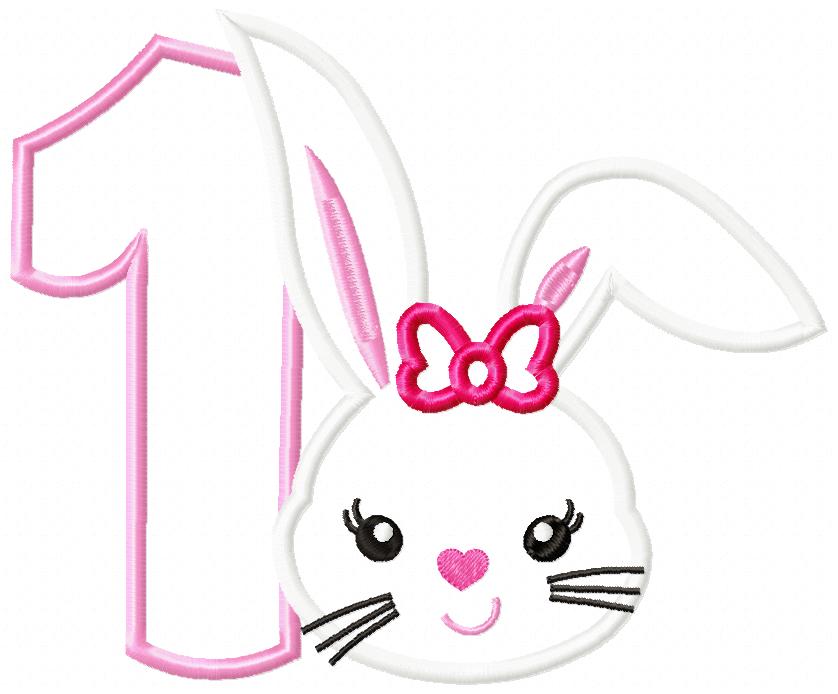 Easter Bunny Girl Birthday Number One 1st Birthday - Applique