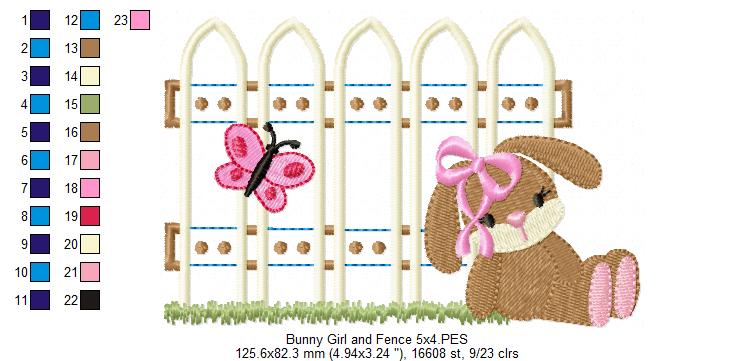 Bunny Girl and Boy and Fence - Applique - Set of 2 designs