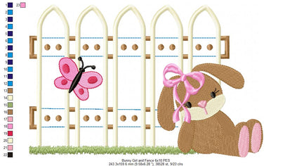 Bunny Girl and Boy and Fence - Applique - Set of 2 designs