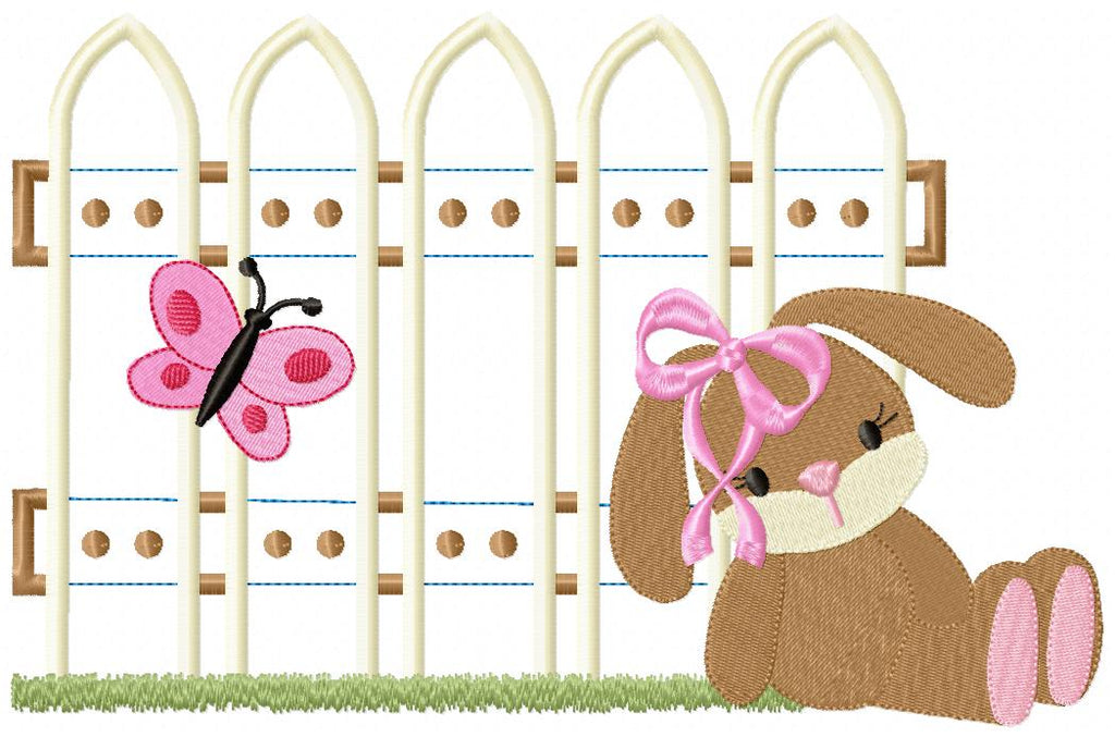 Bunny Girl and Fence - Applique - Machine Embroidery Design