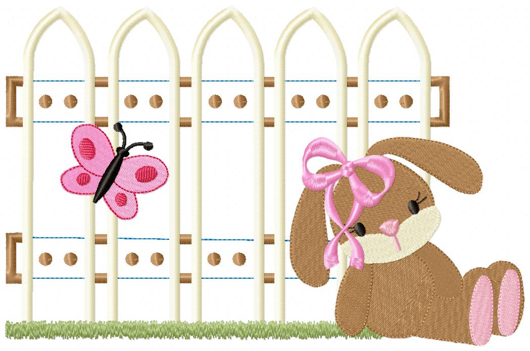 Bunny Girl and Boy and Fence - Applique - Set of 2 designs