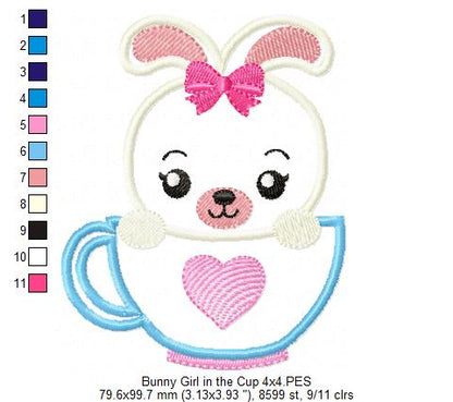 Cute Bunny in the Cup - Applique
