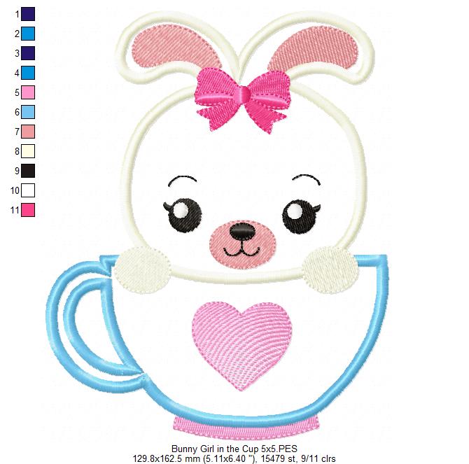 Cute Bunny in the Cup - Applique