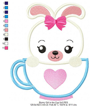 Cute Bunny in the Cup - Applique