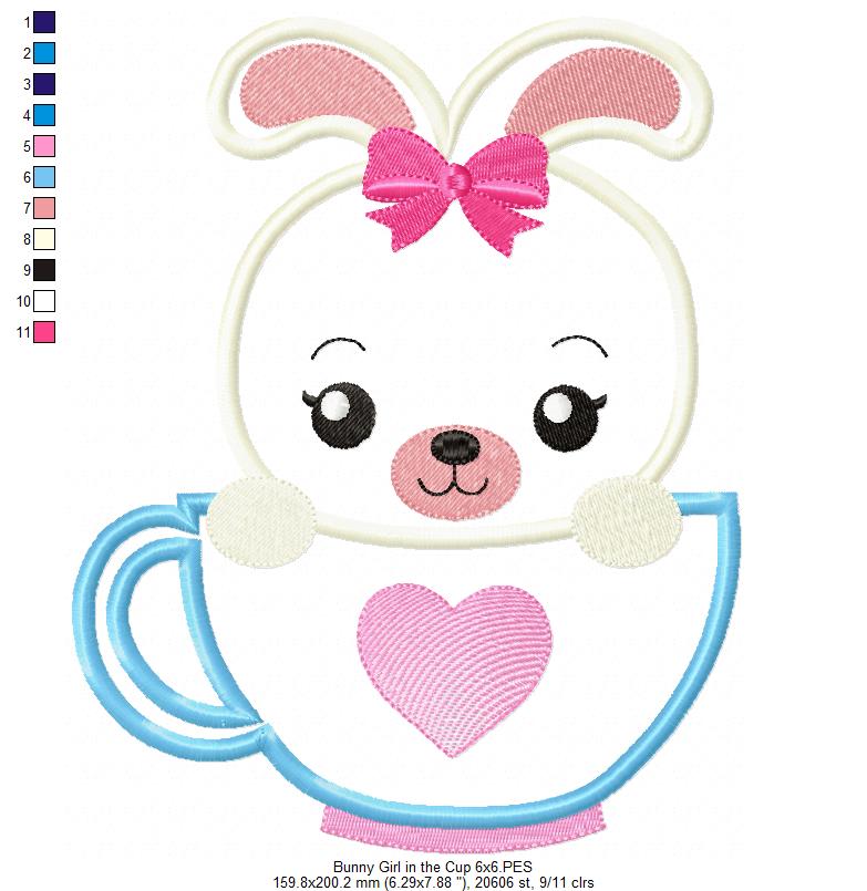 Cute Bunny in the Cup - Applique