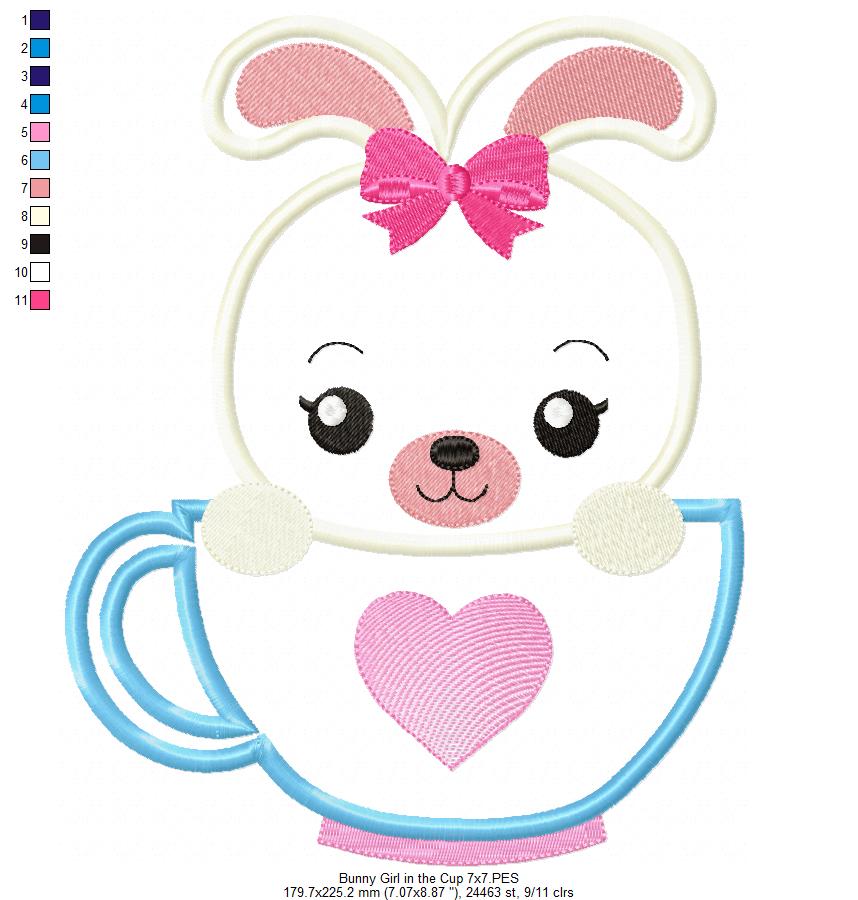 Cute Bunny in the Cup - Applique