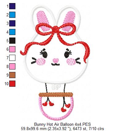 Bunny Hot Air Balloon Embroidery Design – Appliqué – Machine Embroidery Design