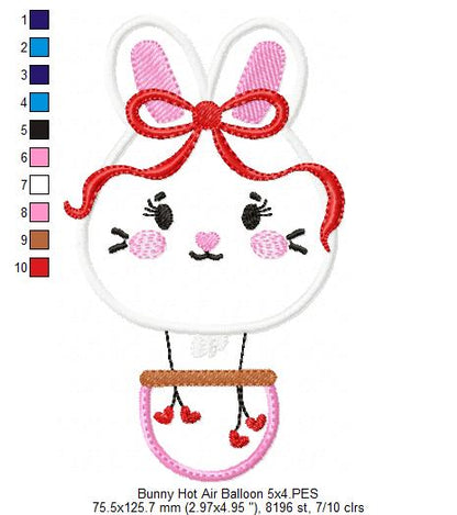 Bunny Hot Air Balloon Embroidery Design – Appliqué – Machine Embroidery Design