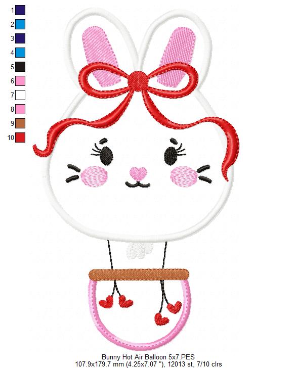 Bunny Hot Air Balloon Embroidery Design – Appliqué – Machine Embroidery Design