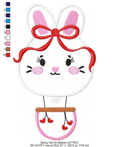 Bunny Hot Air Balloon Embroidery Design – Appliqué – Machine Embroidery Design