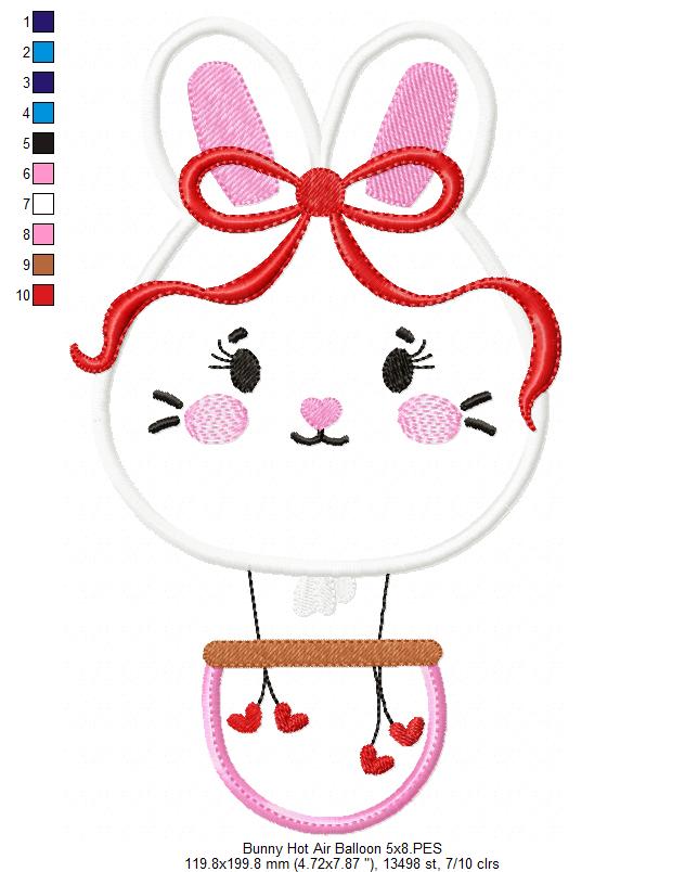Bunny Hot Air Balloon Embroidery Design – Appliqué – Machine Embroidery Design