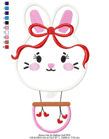 Bunny Hot Air Balloon Embroidery Design – Appliqué – Machine Embroidery Design