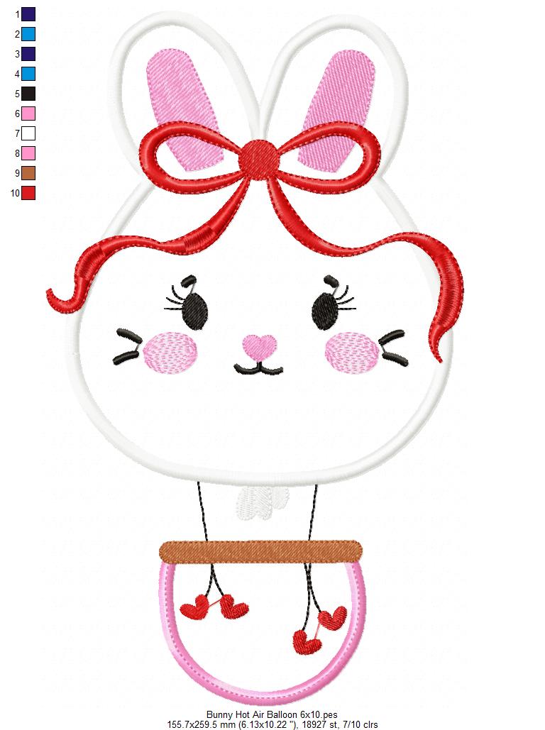 Bunny Hot Air Balloon Embroidery Design – Appliqué – Machine Embroidery Design