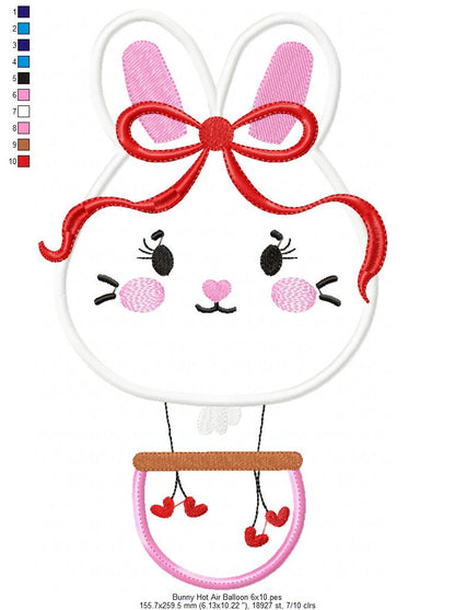 Bunny Hot Air Balloon Embroidery Design – Appliqué – Machine Embroidery Design