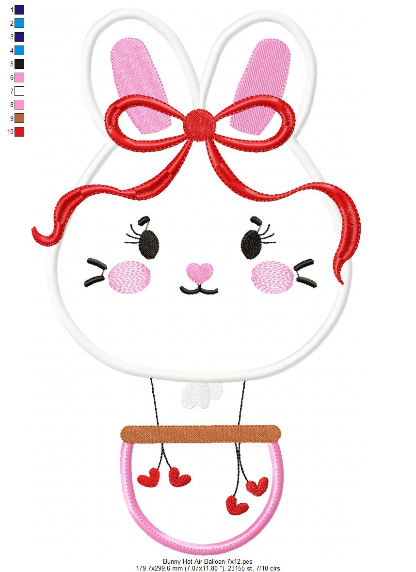 Bunny Hot Air Balloon Embroidery Design – Appliqué – Machine Embroidery Design
