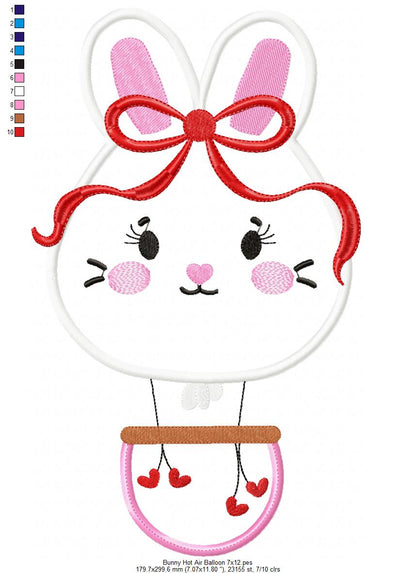 Bunny Hot Air Balloon Embroidery Design – Appliqué – Machine Embroidery Design