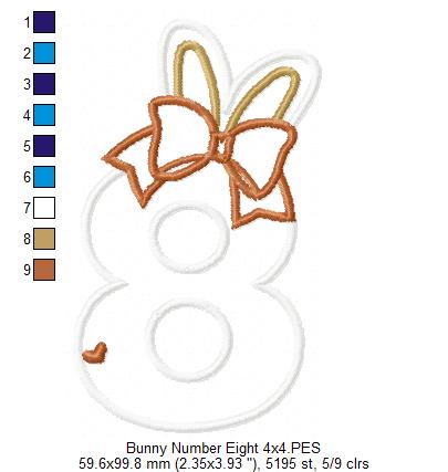 Easter Bunny Ears and Bow Number 8 Eight 8th Birthday - Applique