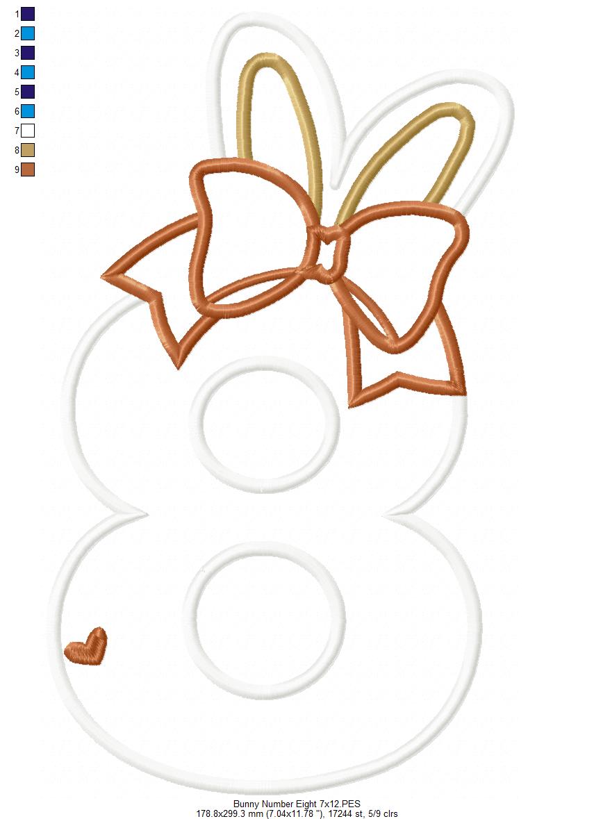 Easter Bunny Ears and Bow Number 8 Eight 8th Birthday - Applique