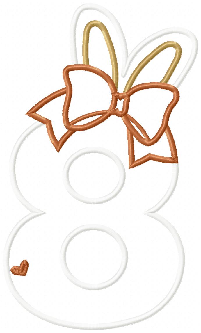 Easter Bunny Ears and Bow Birthday Numbers 1-9 - Applique