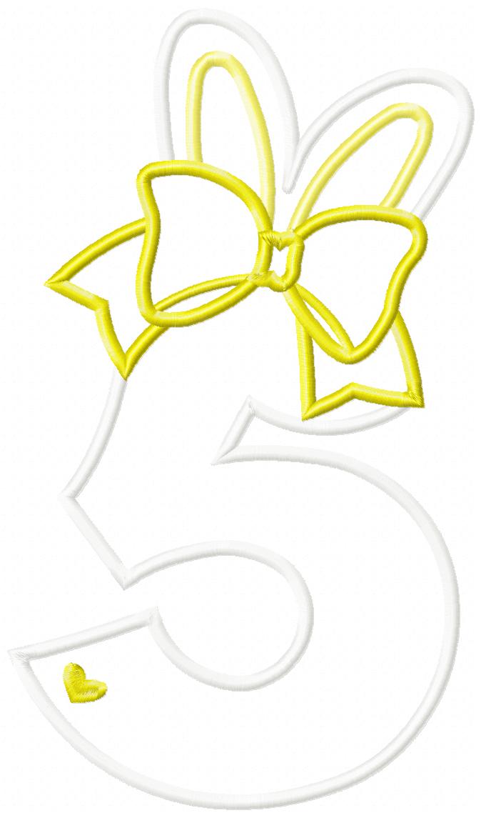 Easter Bunny Ears and Bow Number 5 Five 5th Fifth Birthday - Applique