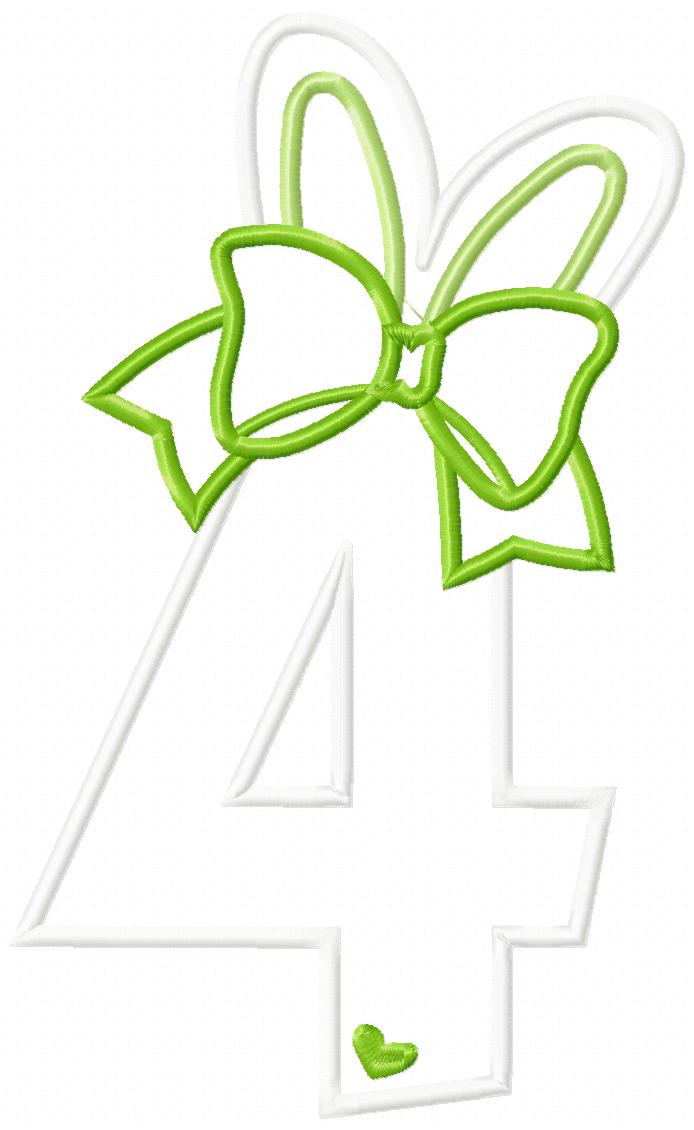 Easter Bunny Ears and Bow Number 4 Four 4th Fourth Birthday - Applique