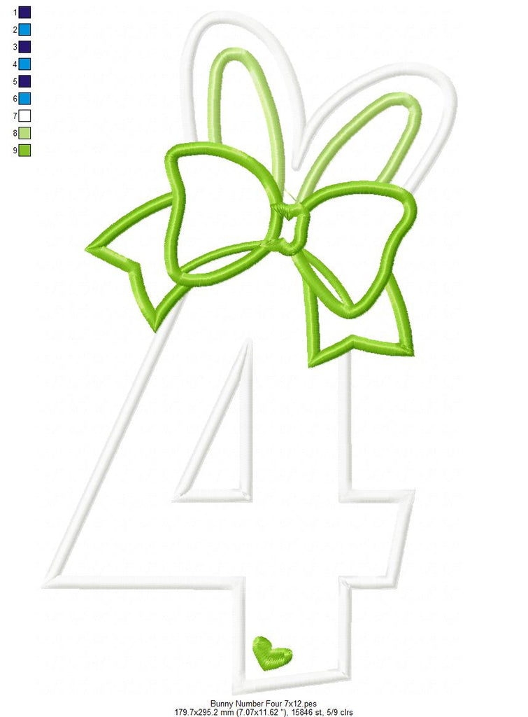 Easter Bunny Ears and Bow Number 4 Four 4th Fourth Birthday - Applique