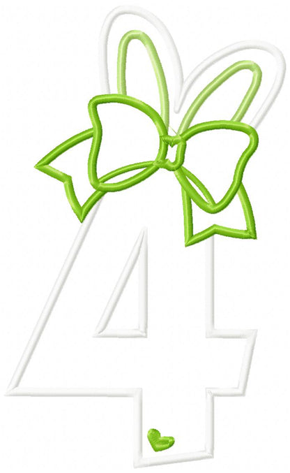 Easter Bunny Ears and Bow Birthday Numbers 1-9 - Applique