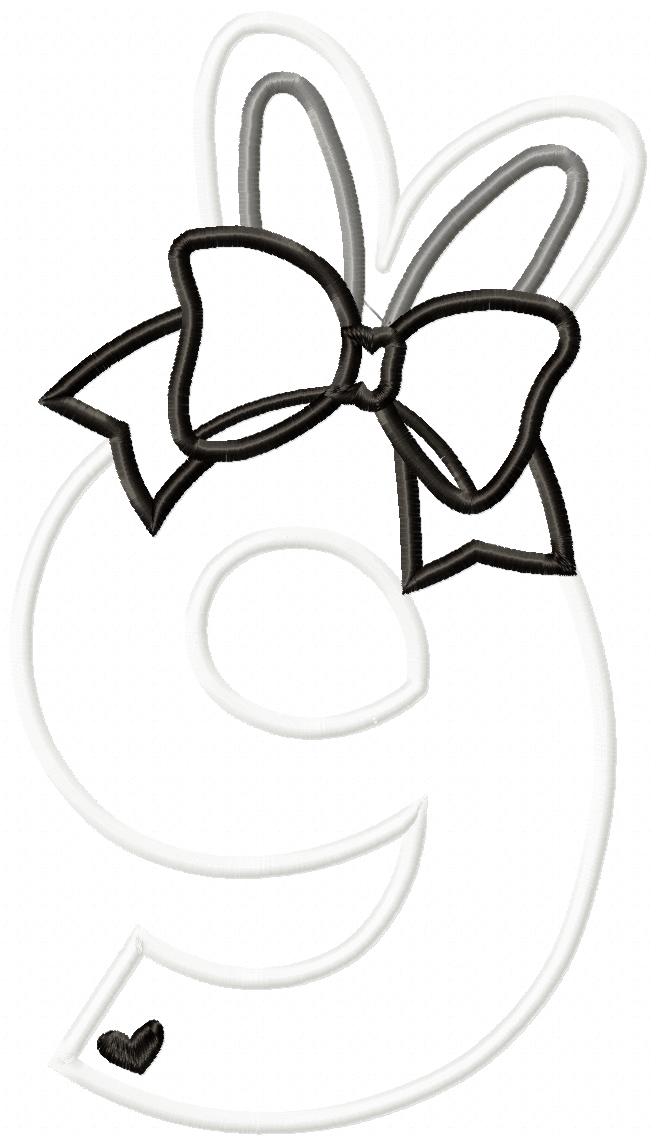 Easter Bunny Ears and Bow Number 9 Nine 9th Nineth Birthday - Applique