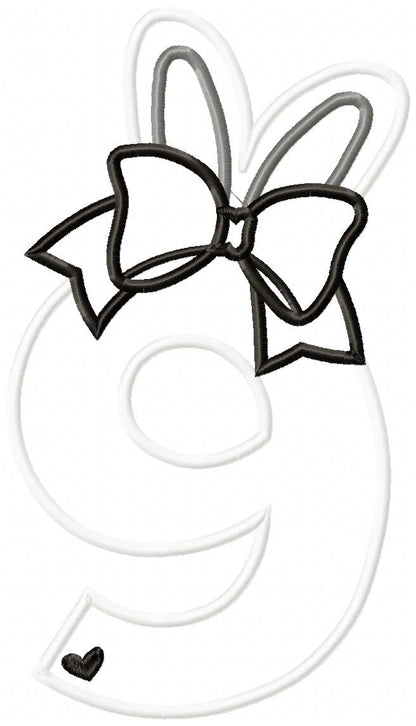 Easter Bunny Ears and Bow Birthday Numbers 1-9 - Applique